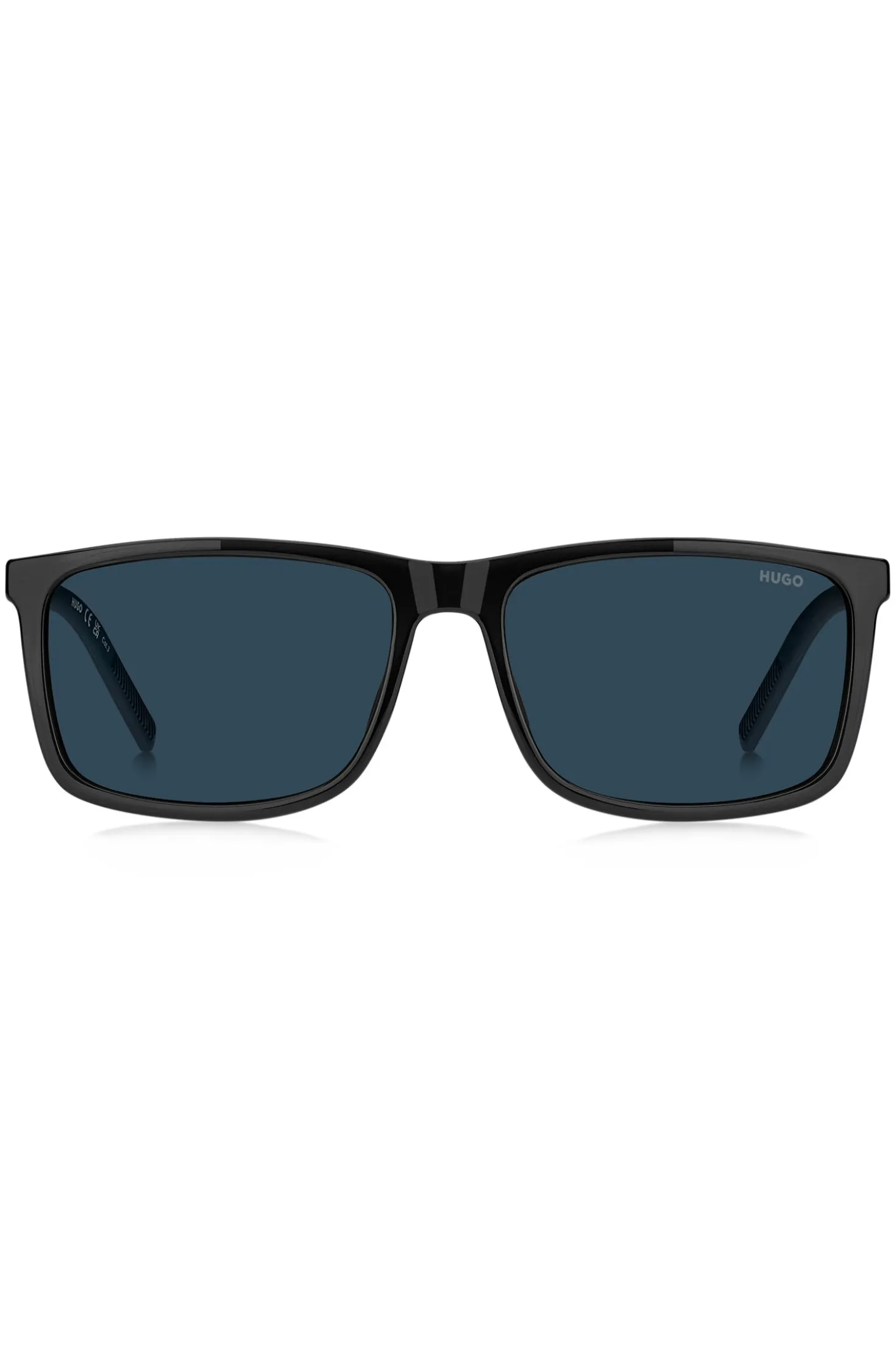 Black sunglasses with blue shaded lenses
