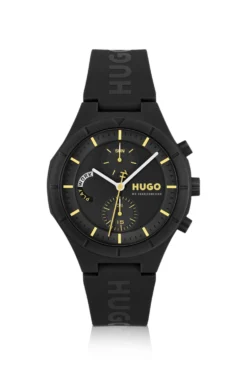 Black watch with silicone logo strap