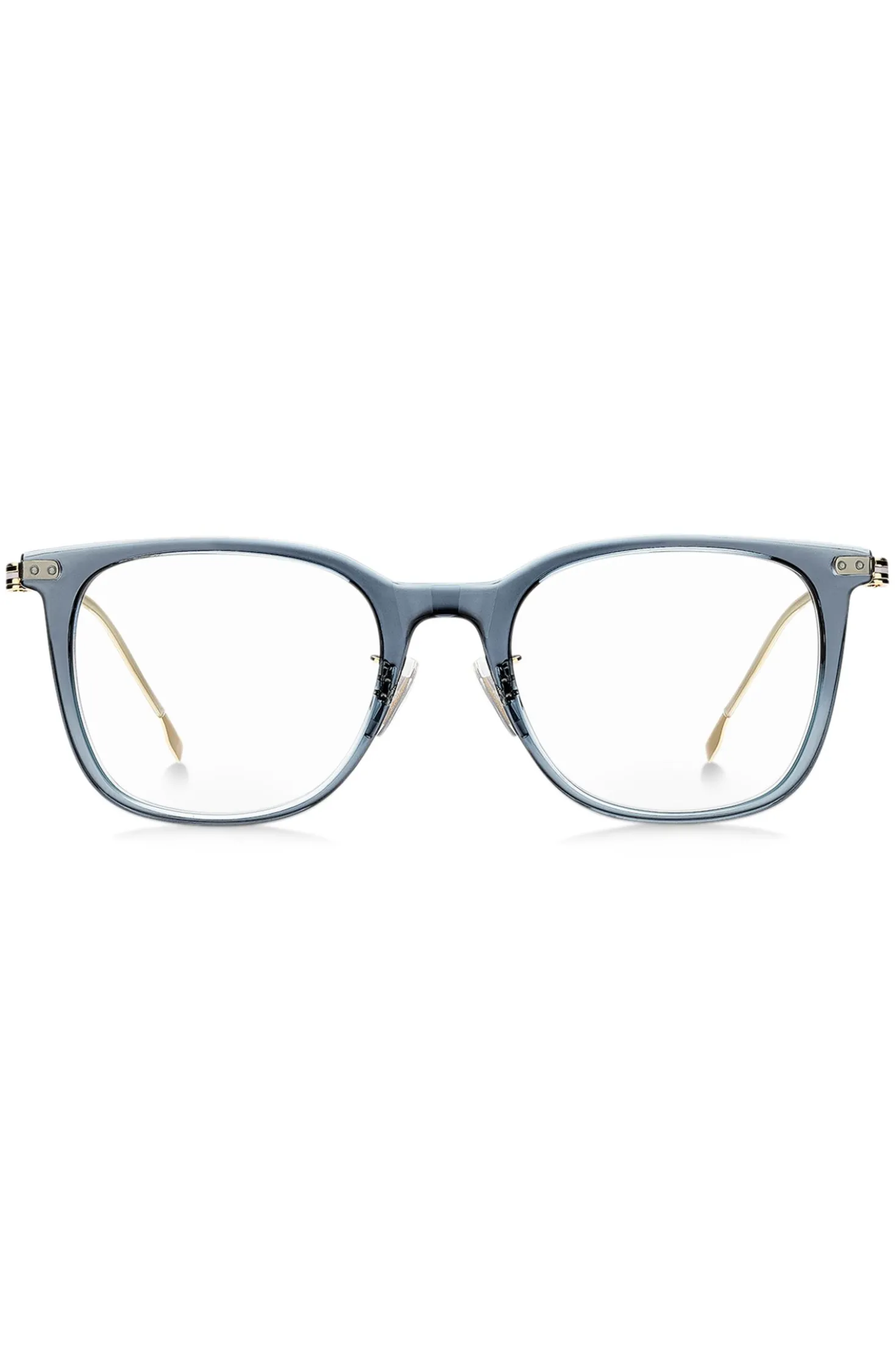 Blue-acetate optical frames with gold-tone temples