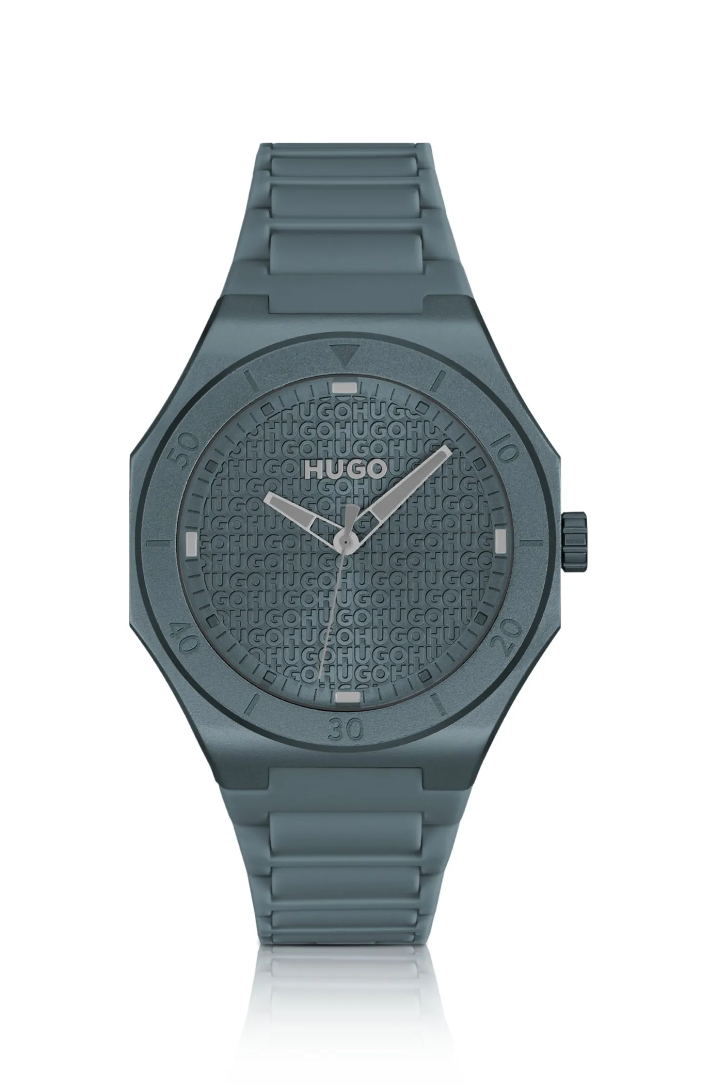 Blue-aluminium watch with logo-textured dial