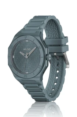 Blue-aluminium watch with logo-textured dial