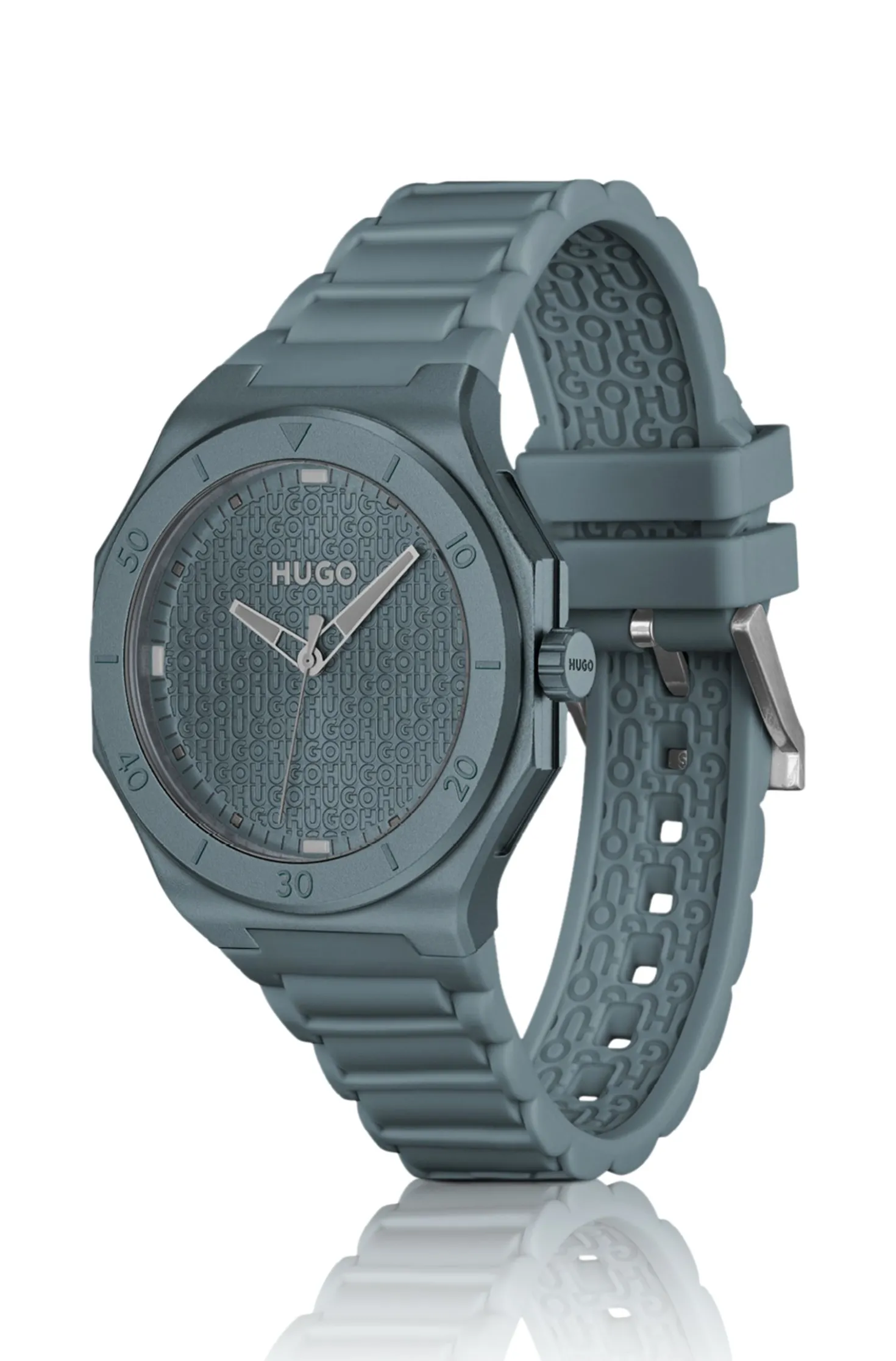 Blue-aluminium watch with logo-textured dial