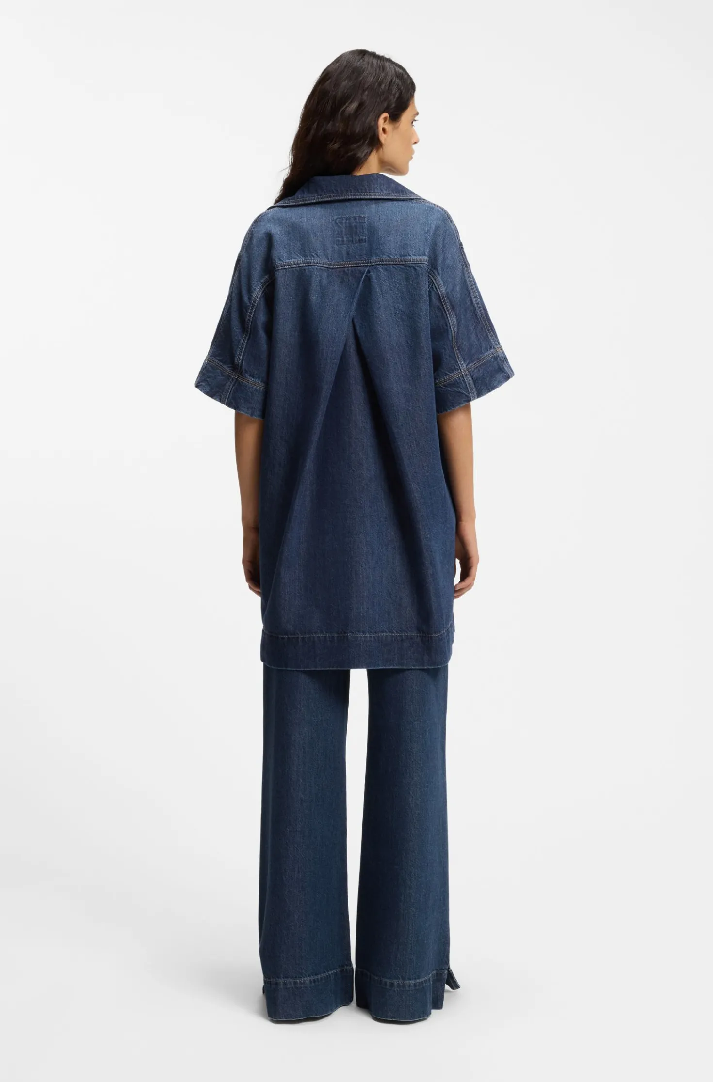 Blue-denim dress with Johnny collar
