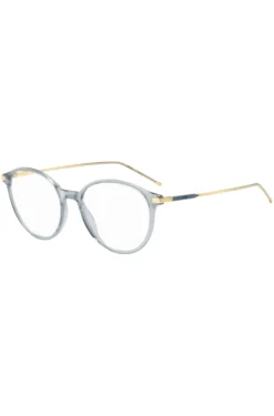 Blue-grey optical frames with gold-tone trims