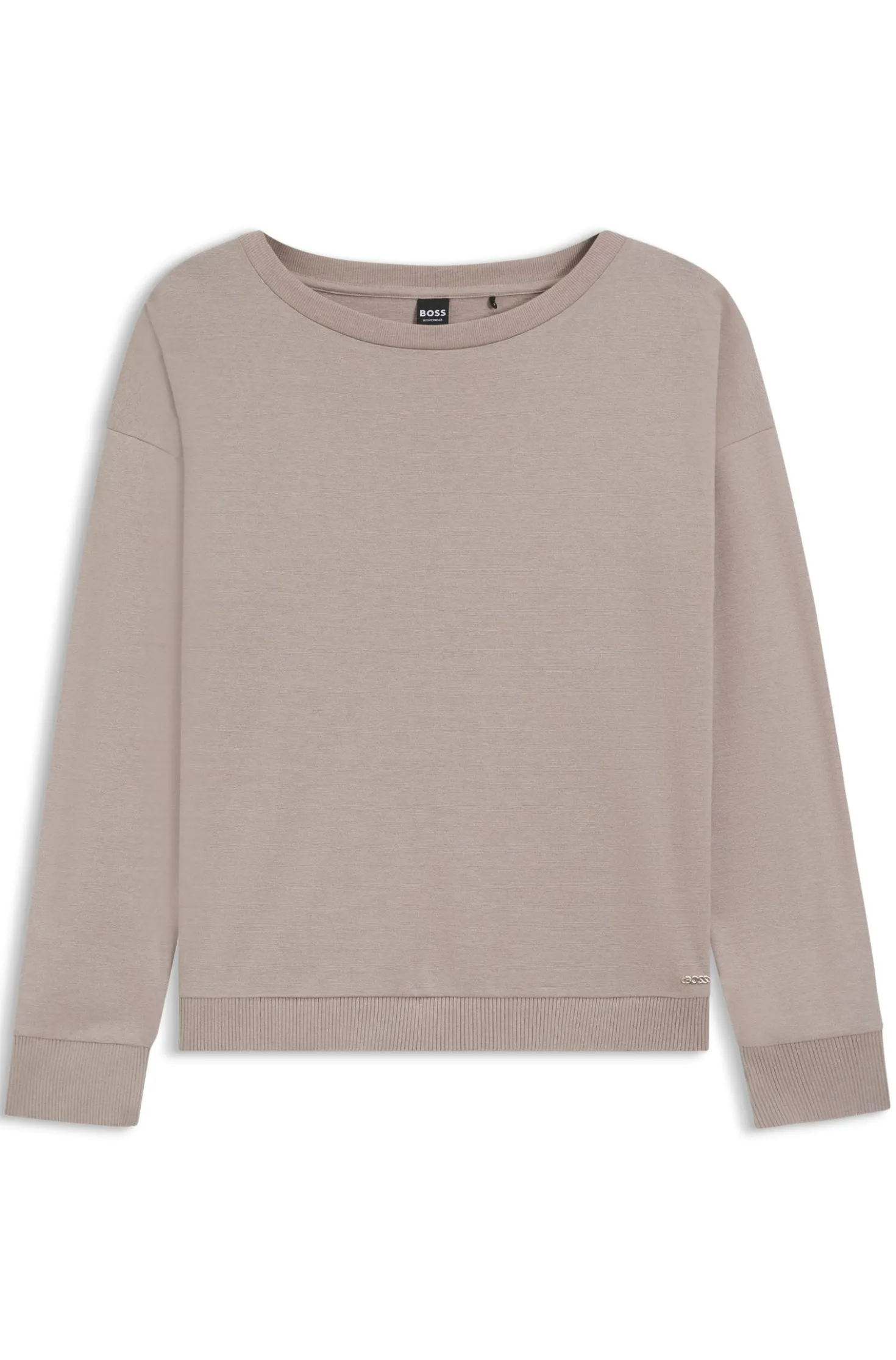 Boat-neck sweatshirt in melange jersey with logo plate