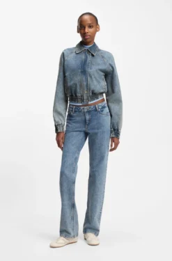 Bomber jacket in blue stretch denim