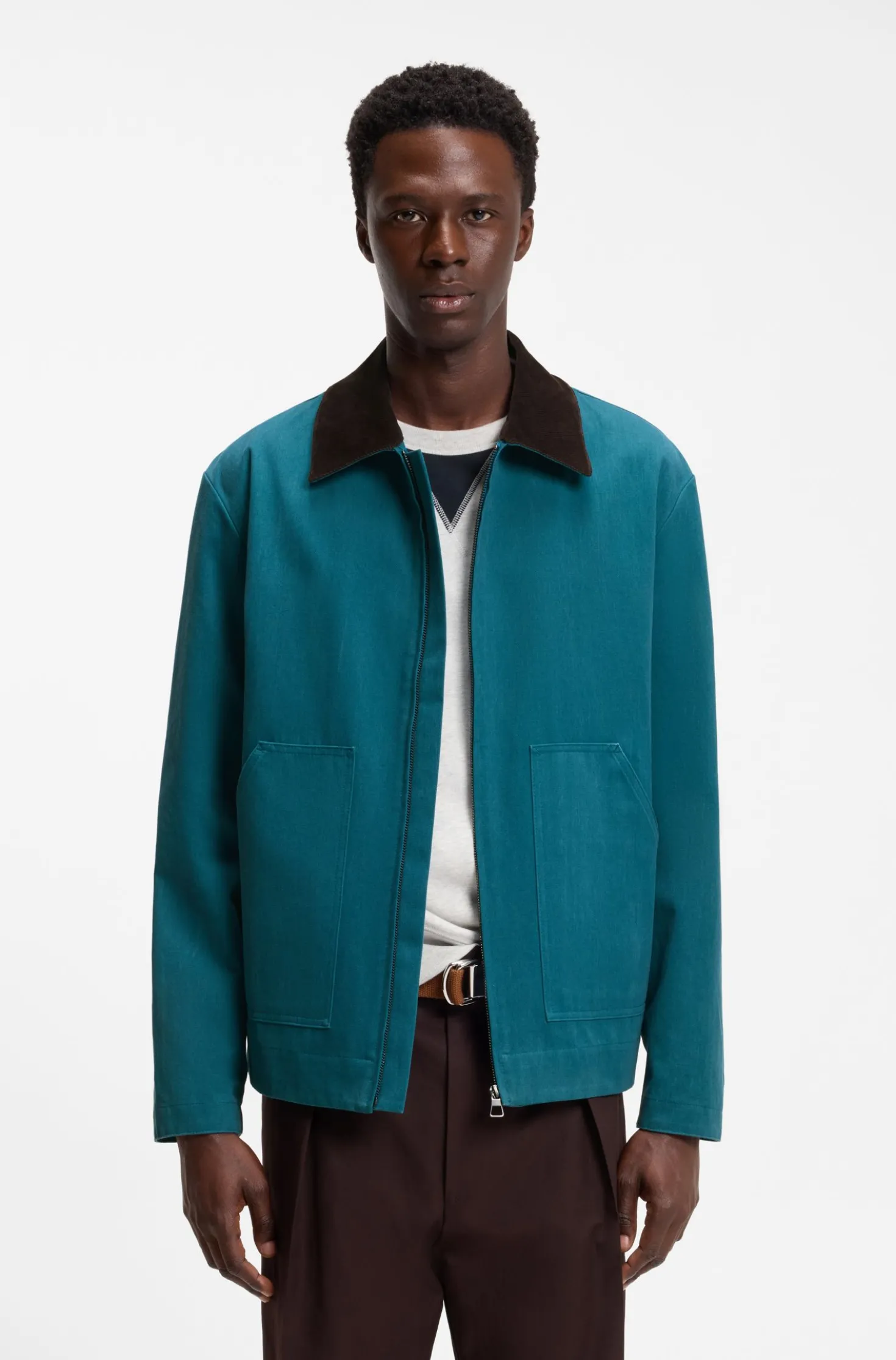 BOSS BY BECKHAM cotton jacket with contrast collar
