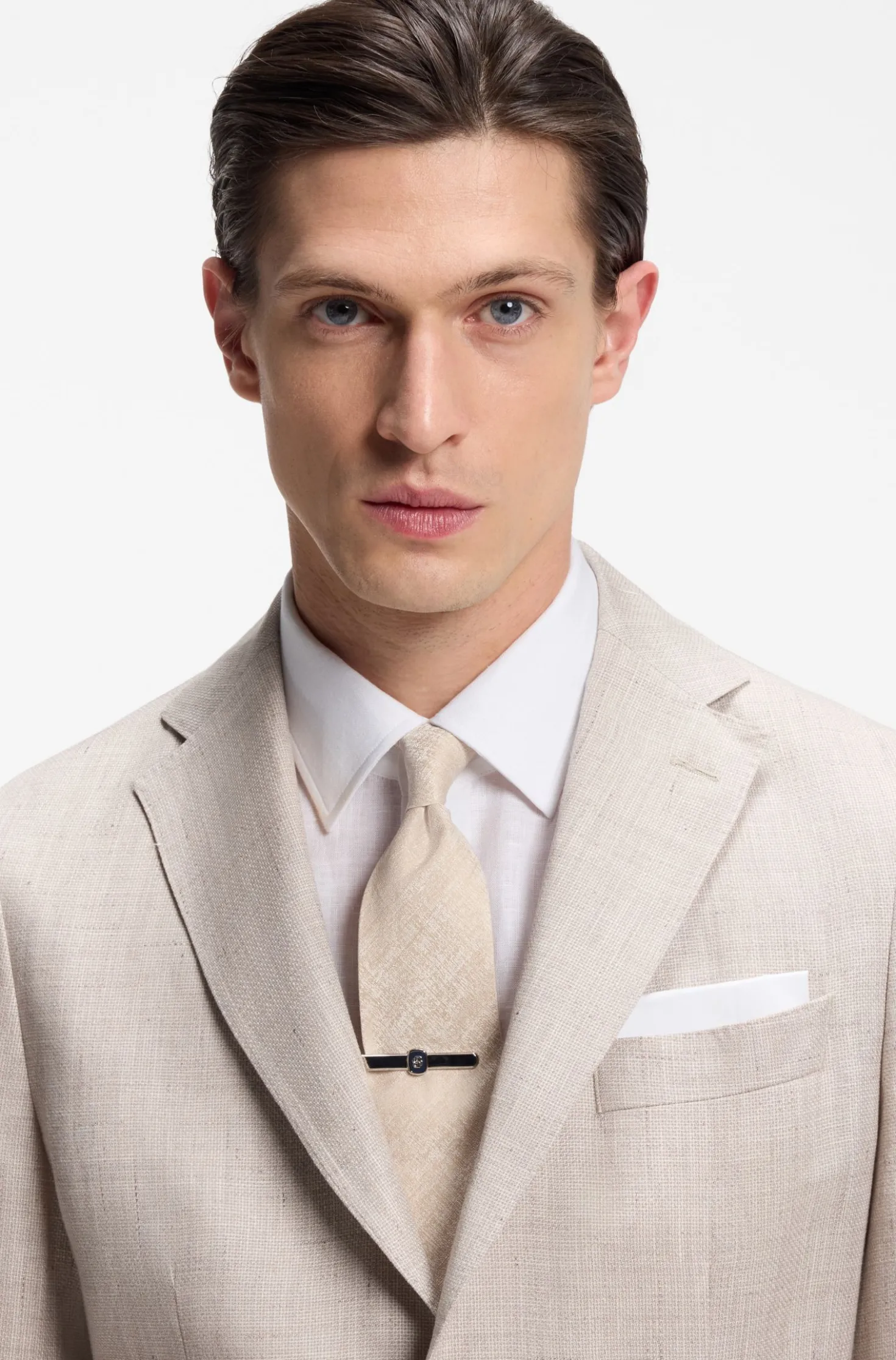 BOSS ONE Jacquard-structured tie in linen and silk