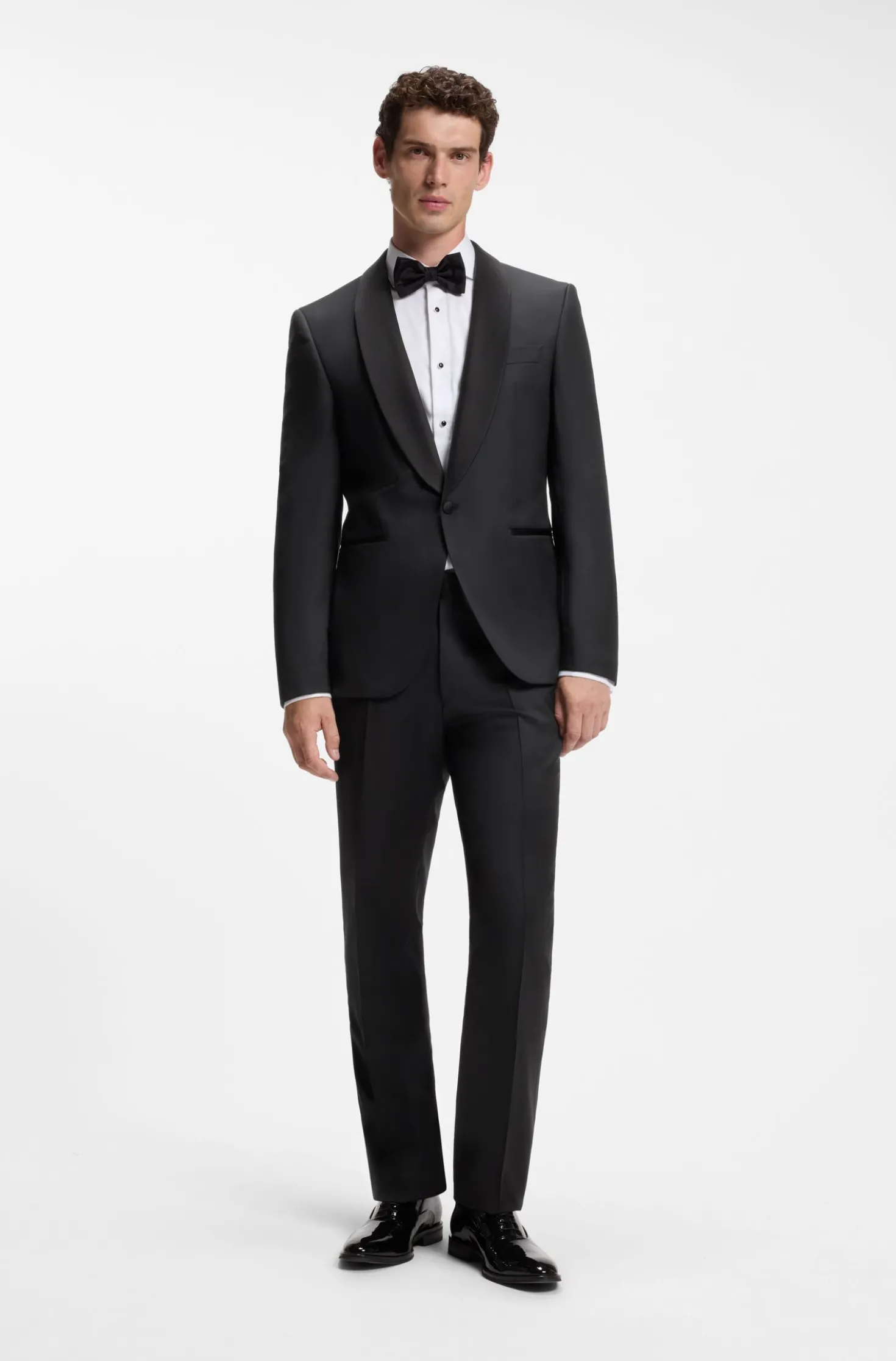 BOSS ONE Regular-fit tuxedo trousers in virgin-wool serge