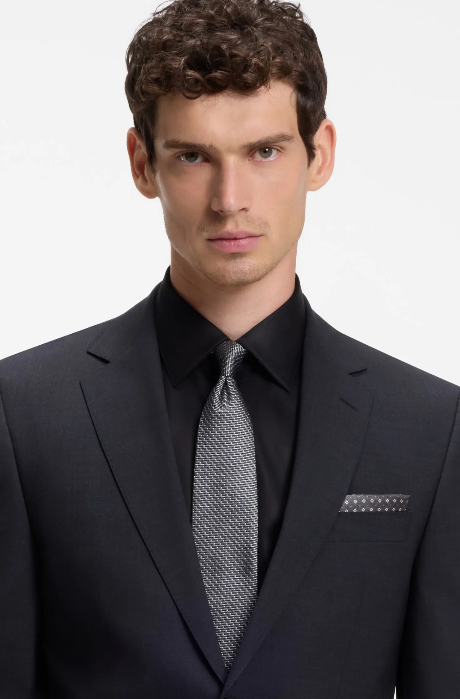 BOSS ONE Silk pocket square with printed pattern