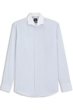BOSS ONE Slim-fit shirt in striped cotton twill