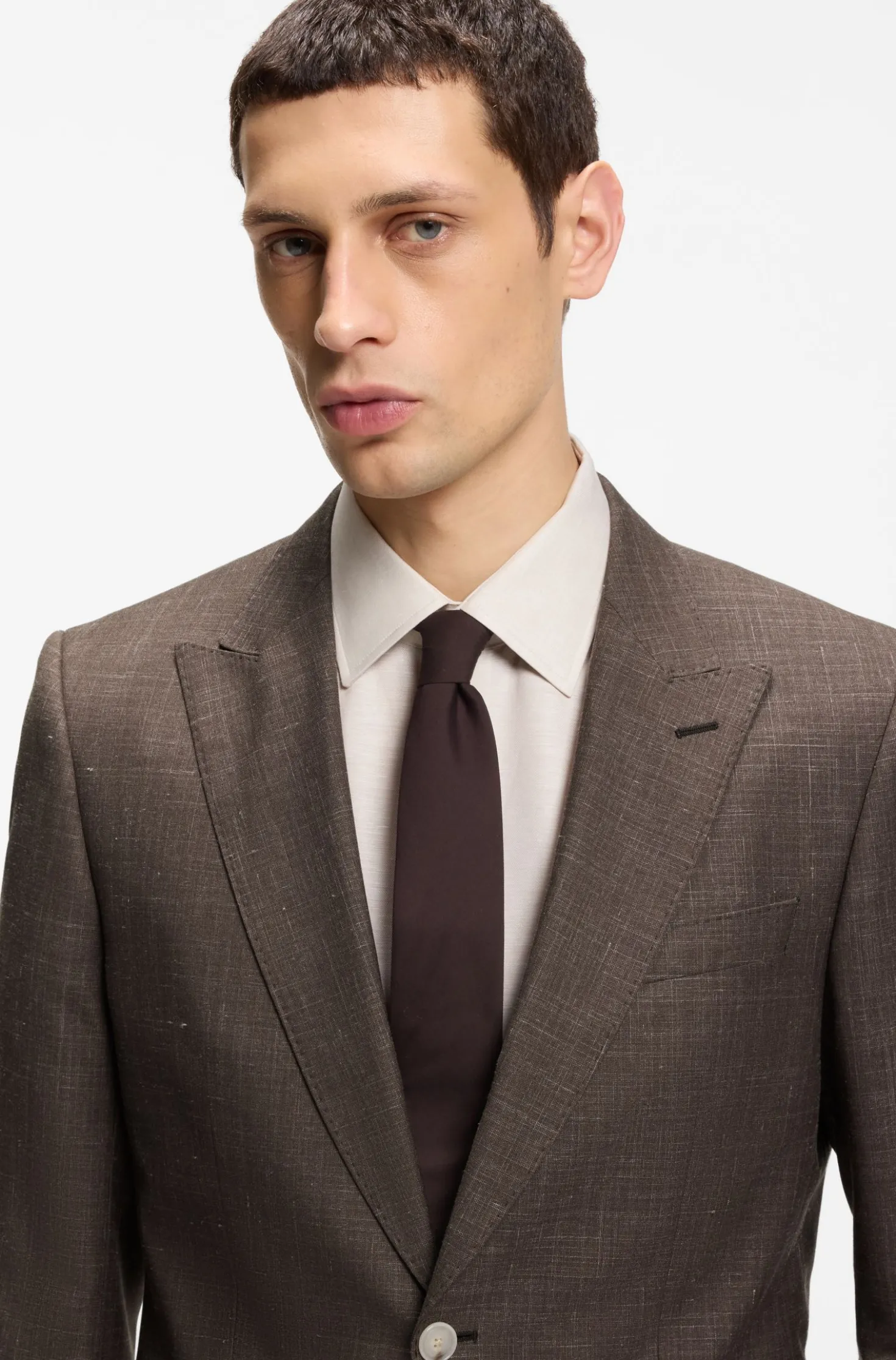 BOSS ONE Slim-fit suit jacket in wool, silk and linen