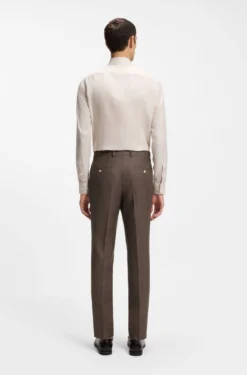 BOSS ONE Slim-fit suit trousers in wool, silk and linen