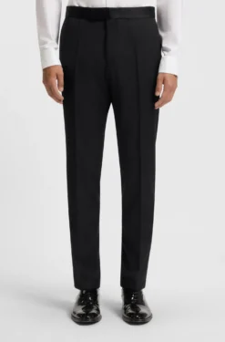 BOSS ONE Slim-fit tuxedo trousers in virgin-wool serge