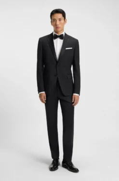 BOSS ONE Slim-fit tuxedo trousers in virgin-wool serge