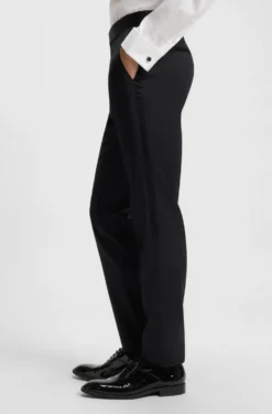 BOSS ONE Slim-fit tuxedo trousers in virgin-wool serge