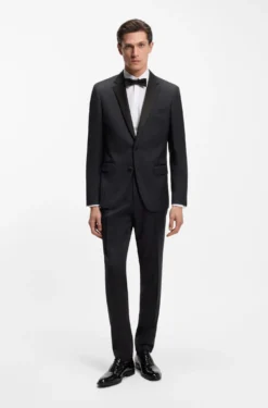 BOSS ONE Slim-fit tuxedo trousers in virgin-wool serge