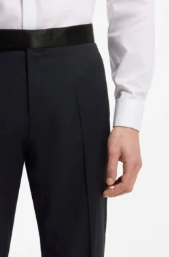 BOSS ONE Slim-fit tuxedo trousers in virgin-wool serge