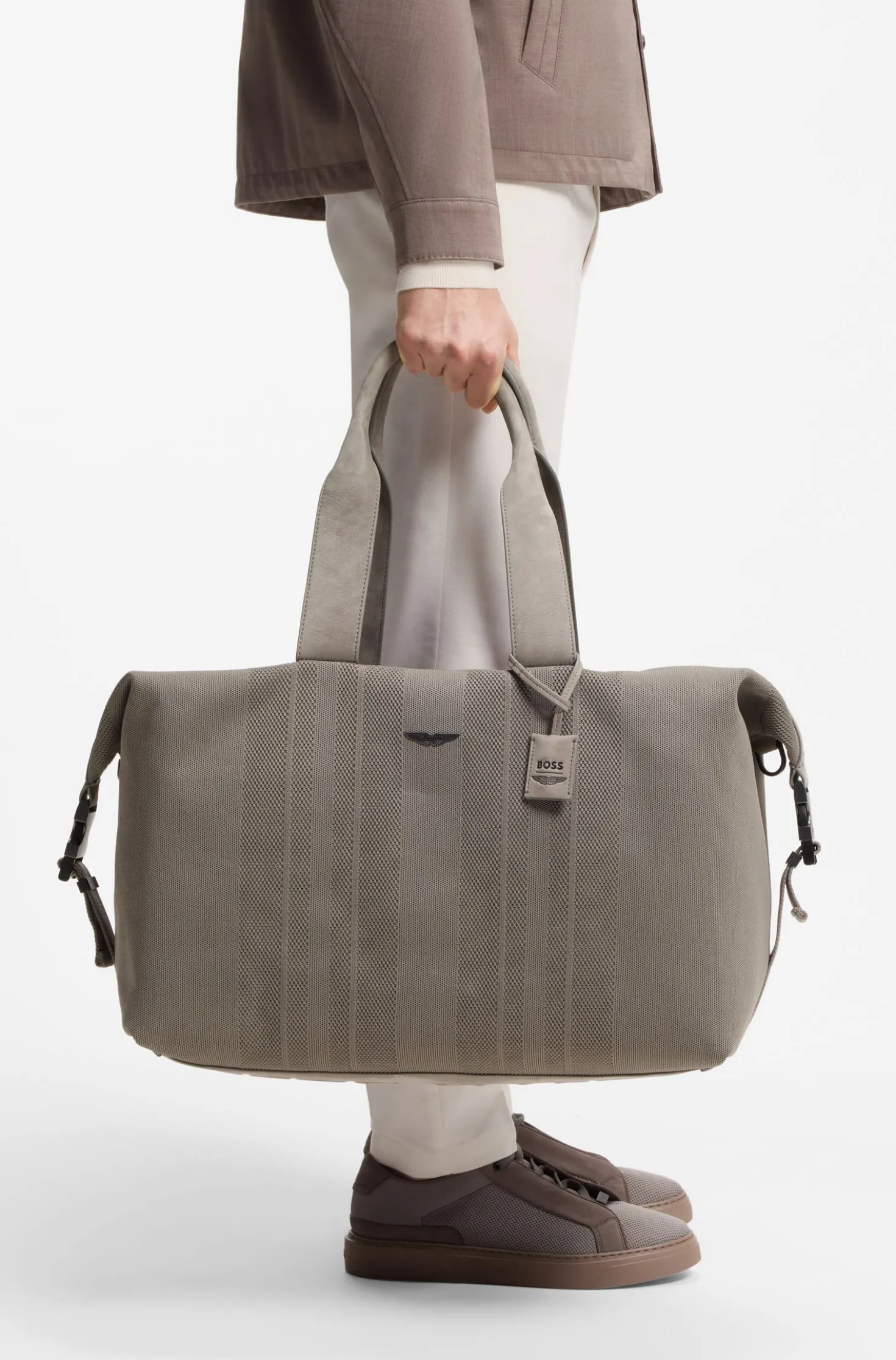 BOSS x ASTON MARTIN knitted holdall with suede trims