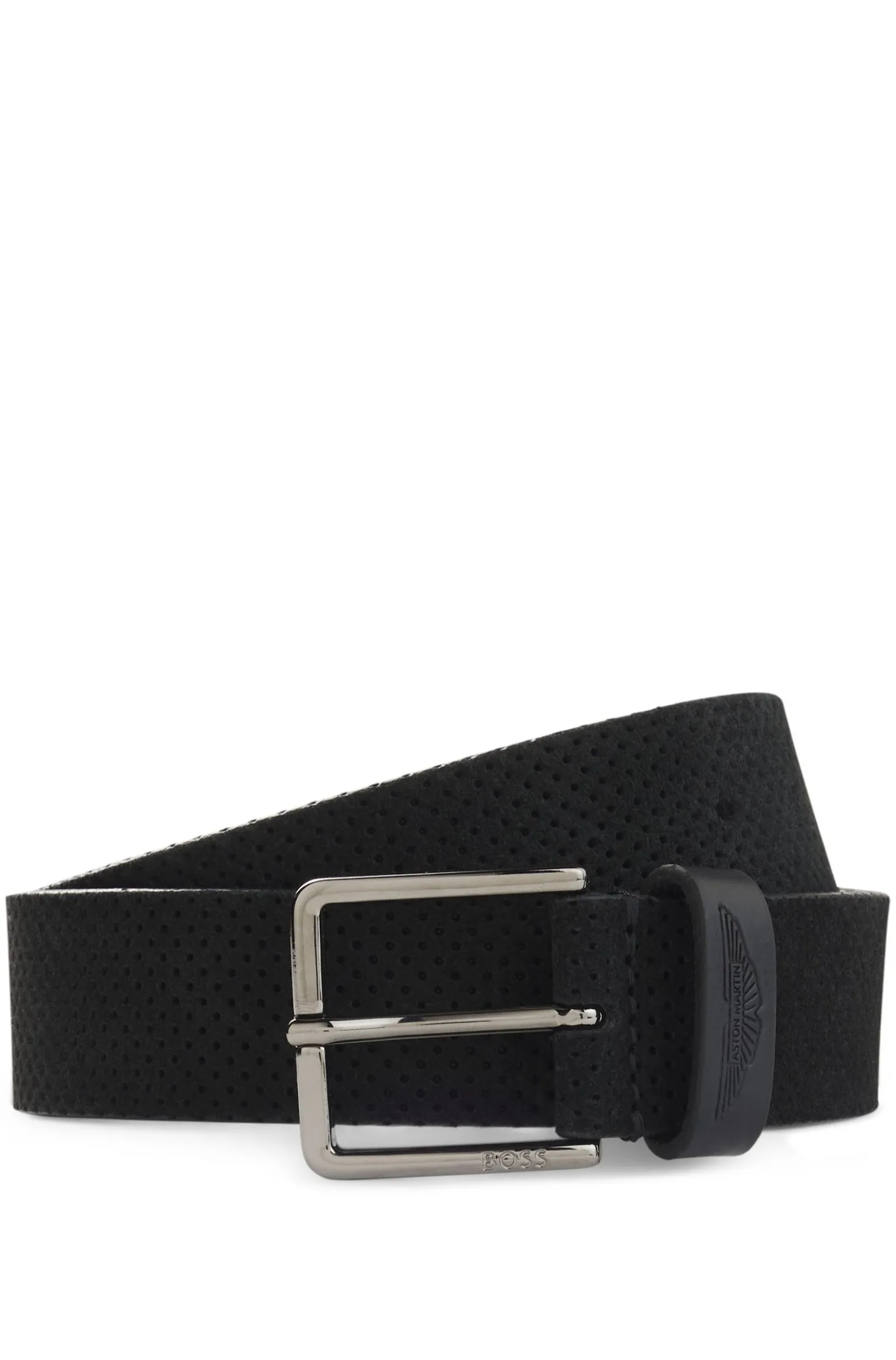BOSS x ASTON MARTIN perforated-suede belt with logo