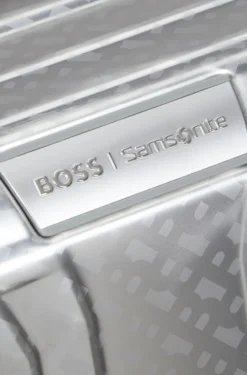 BOSS x Samsonite silver aluminium suitcase 76cm