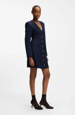 Bouclé dress with gold-tone buttons