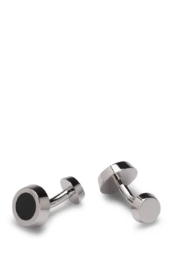 Brass cufflinks with engraved-logo enamel insert