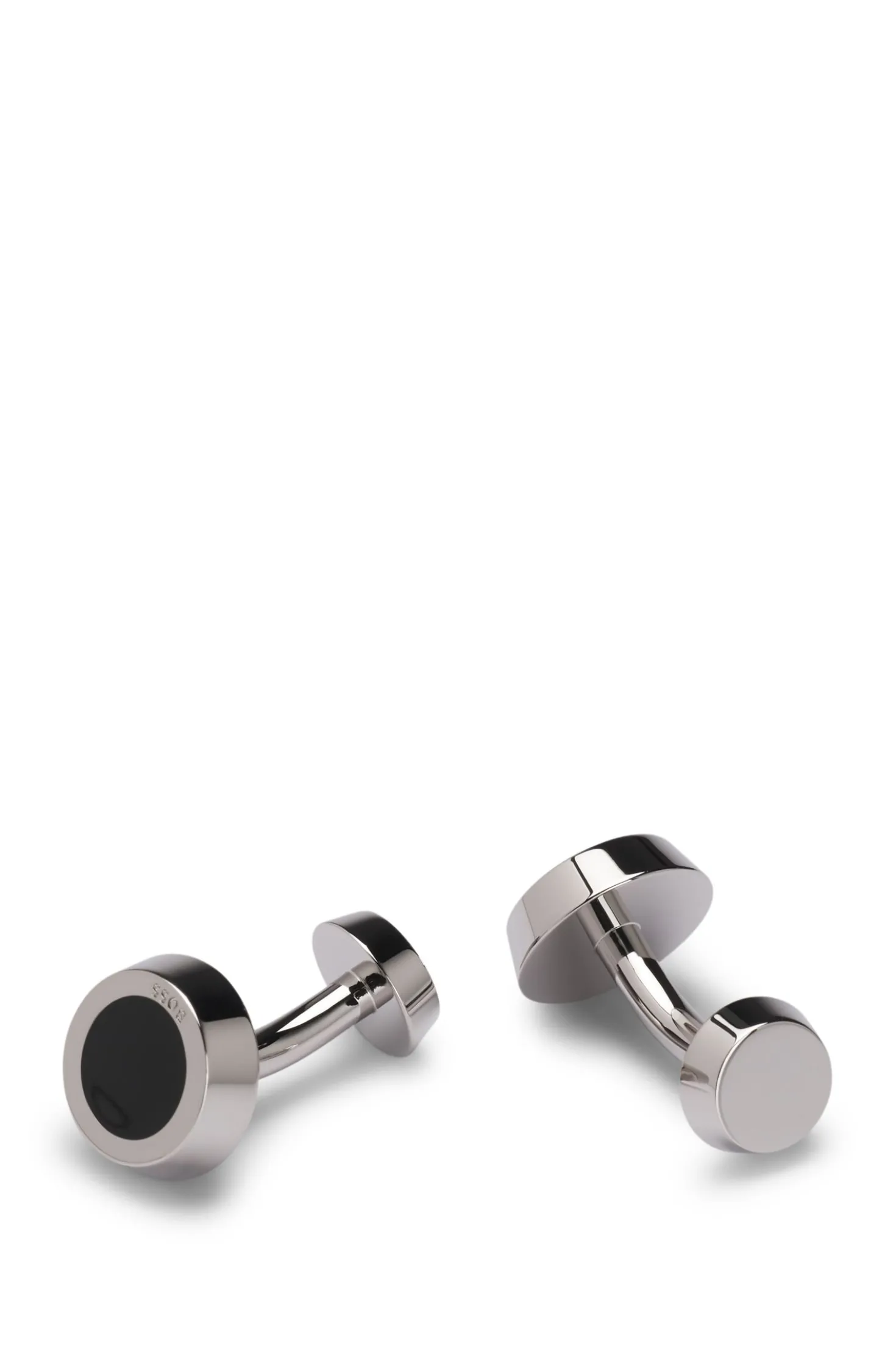 Brass cufflinks with engraved-logo enamel insert