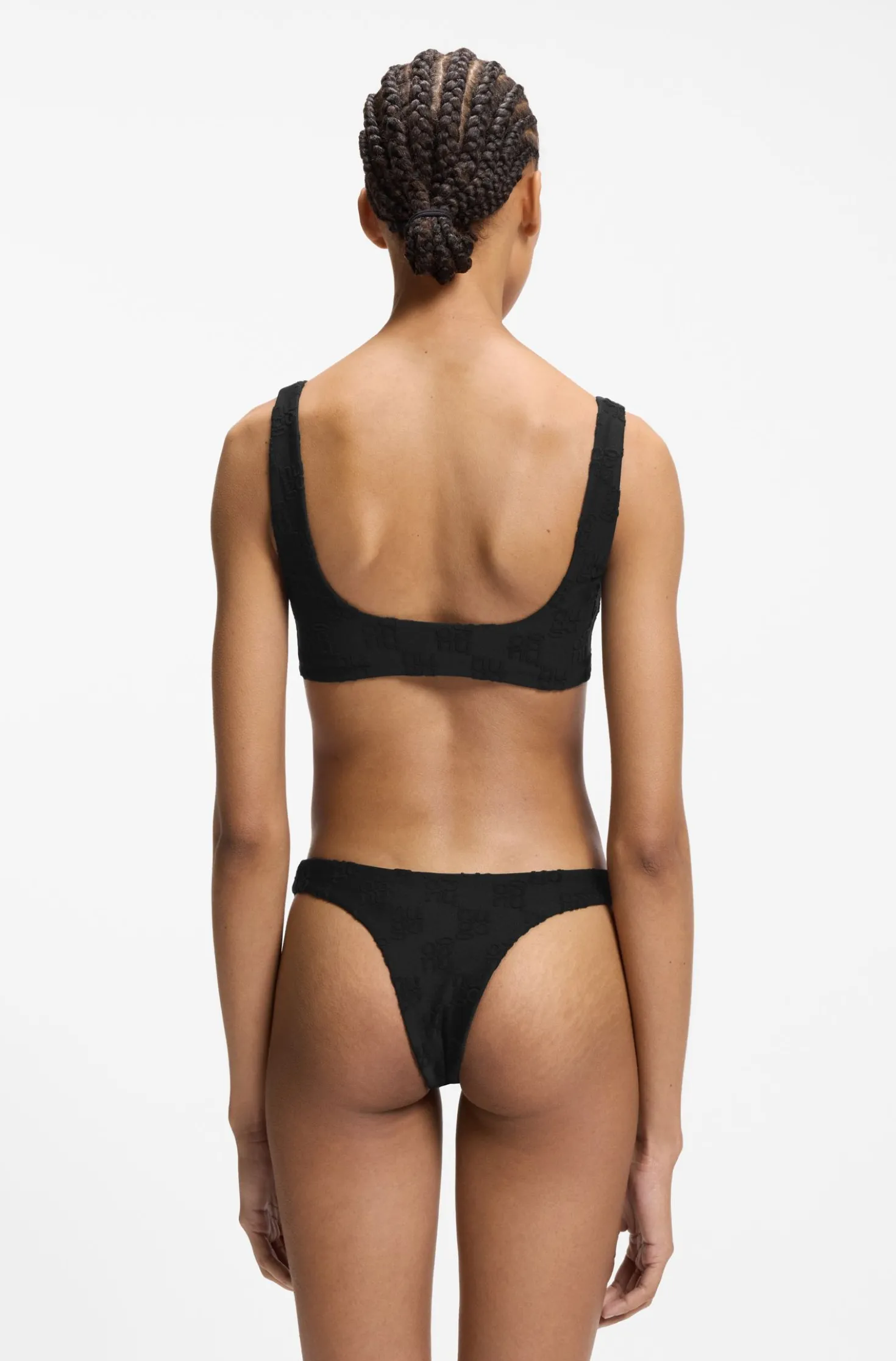 Brazilian bikini bottoms in stretch terry with stacked logos