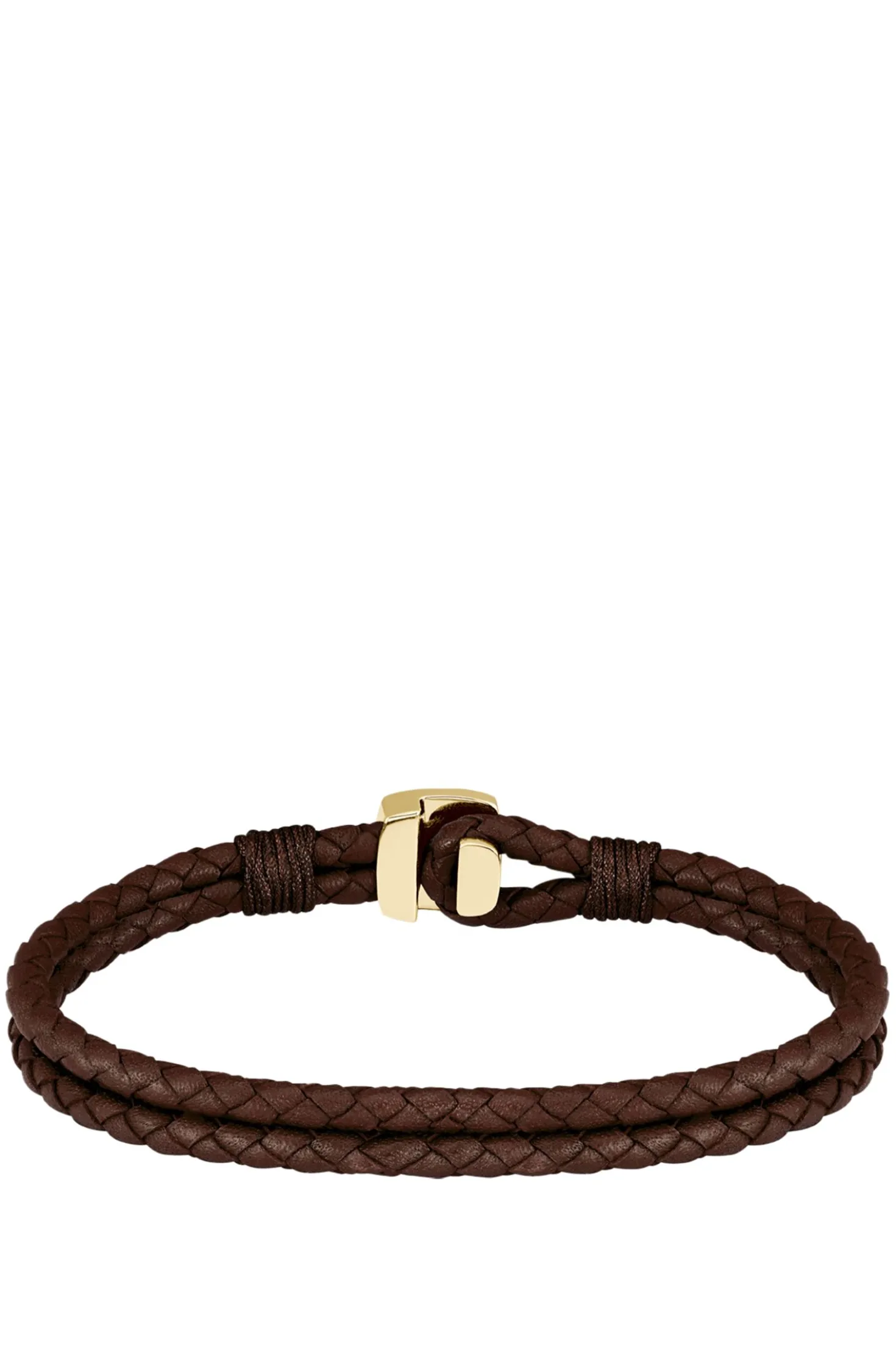 Brown braided-leather cuff with gold-tone closure