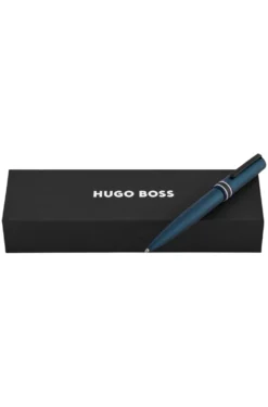Brushed navy ballpoint pen with striped ring