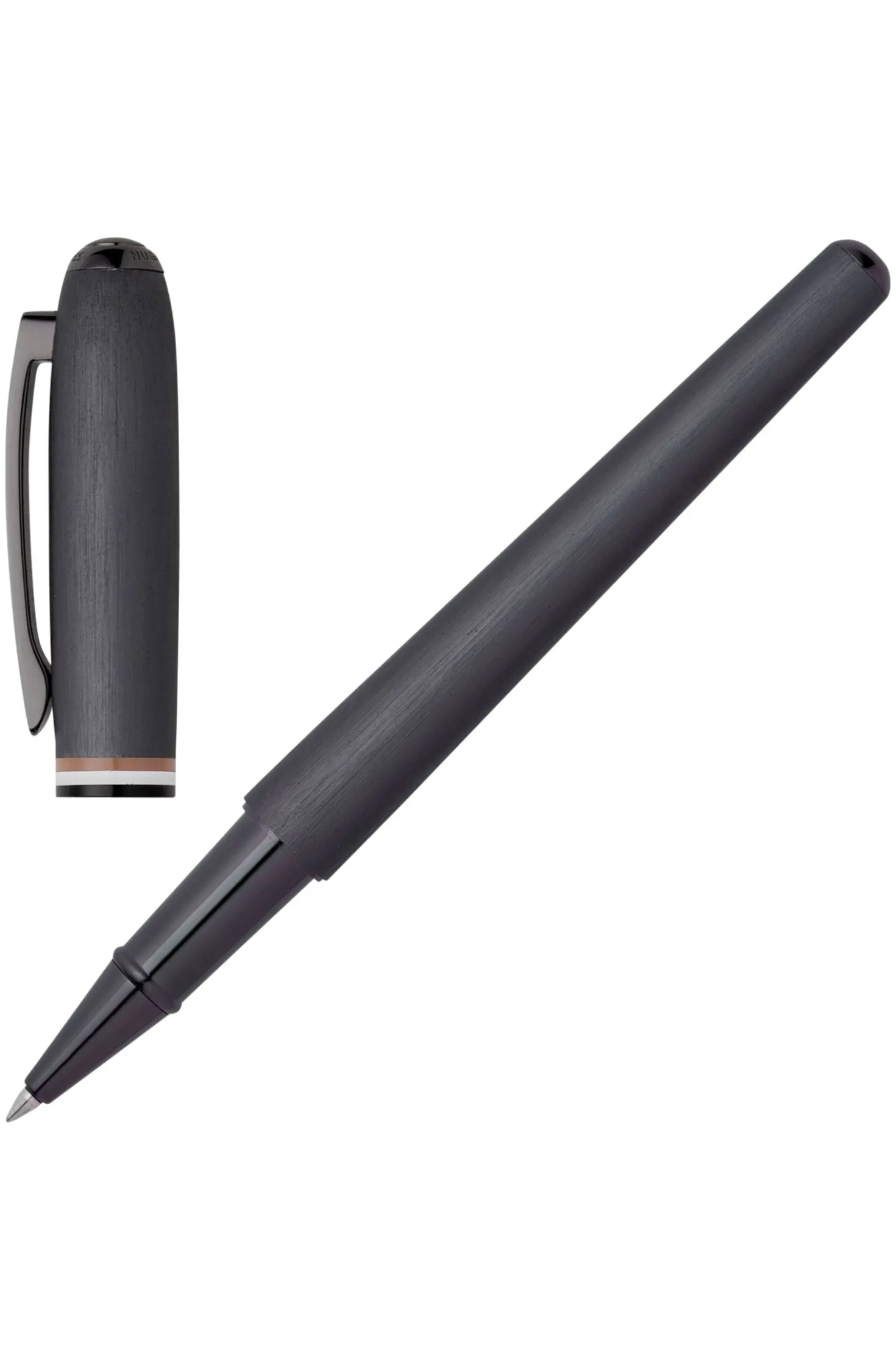 Brushed rollerball pen with signature-stripe ring