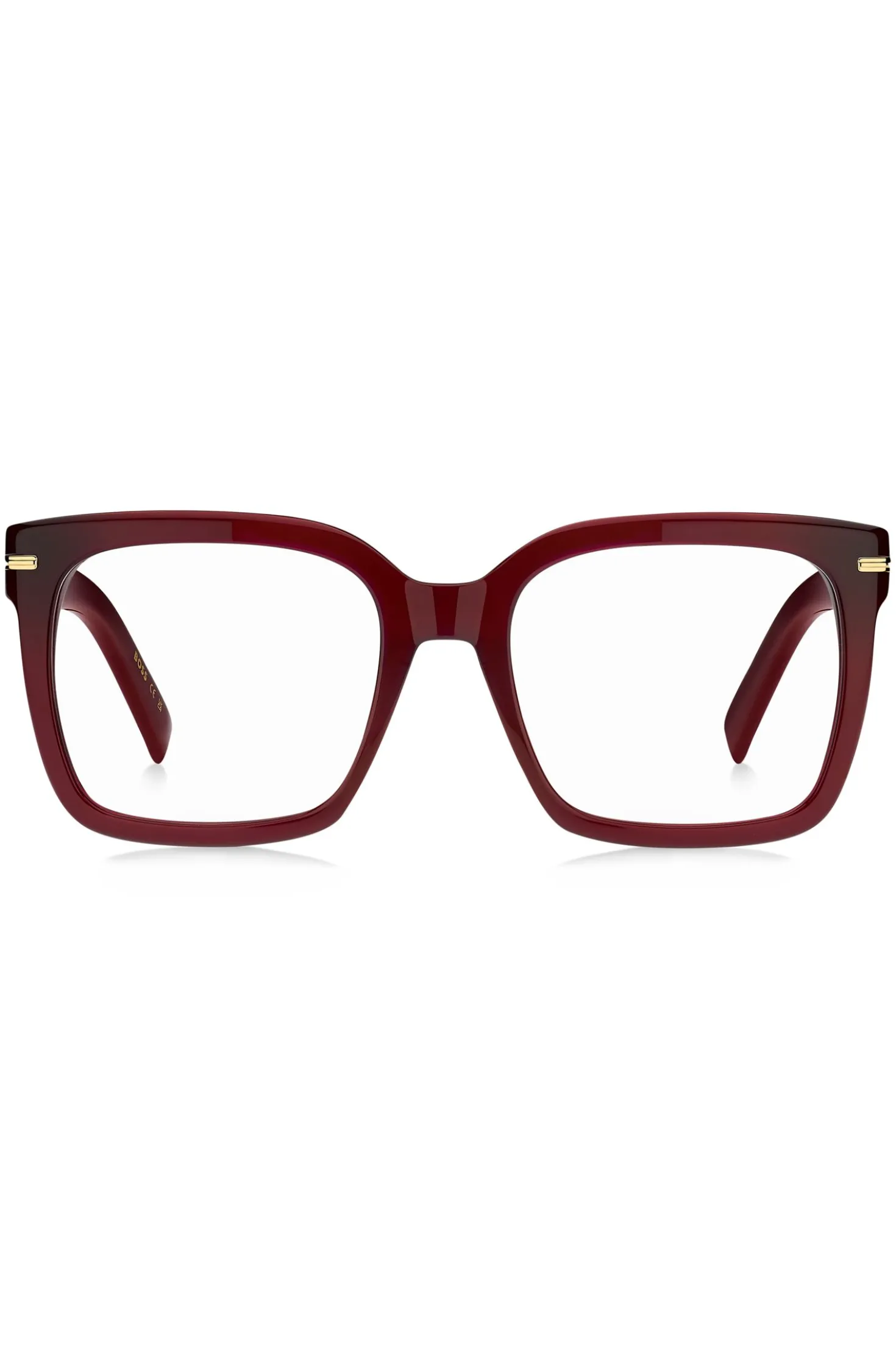 Burgundy-acetate optical frames with gold-tone hinges