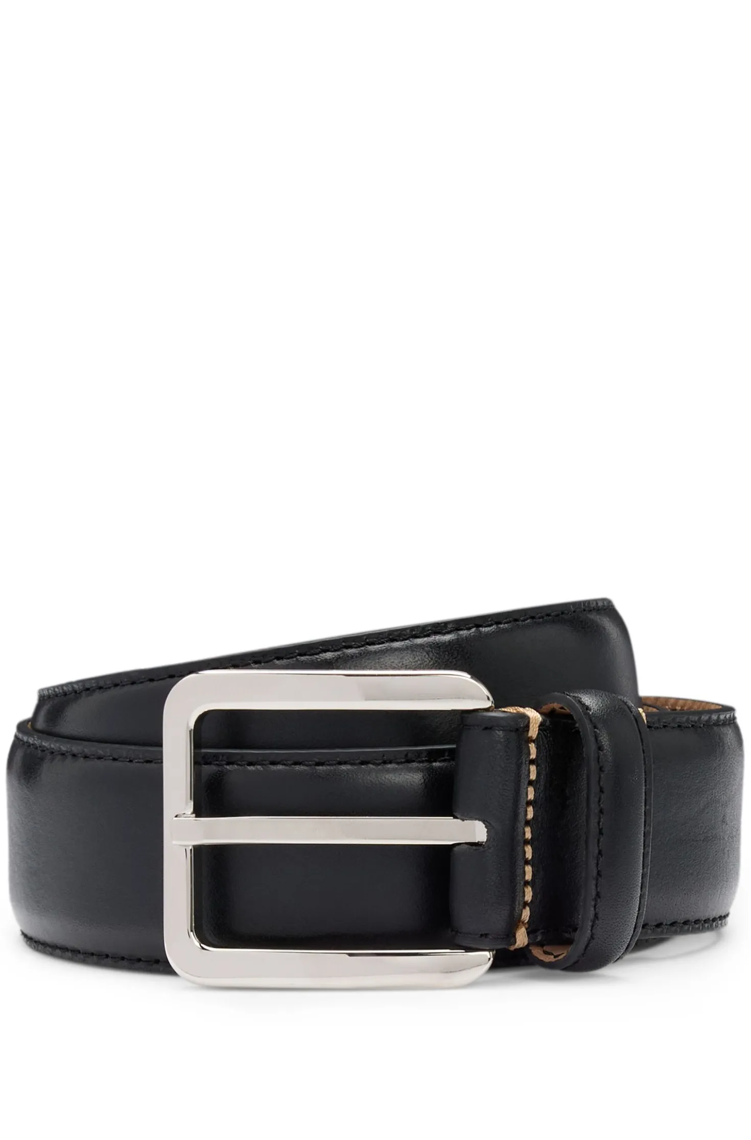 Business belt in Italian leather with brass buckle