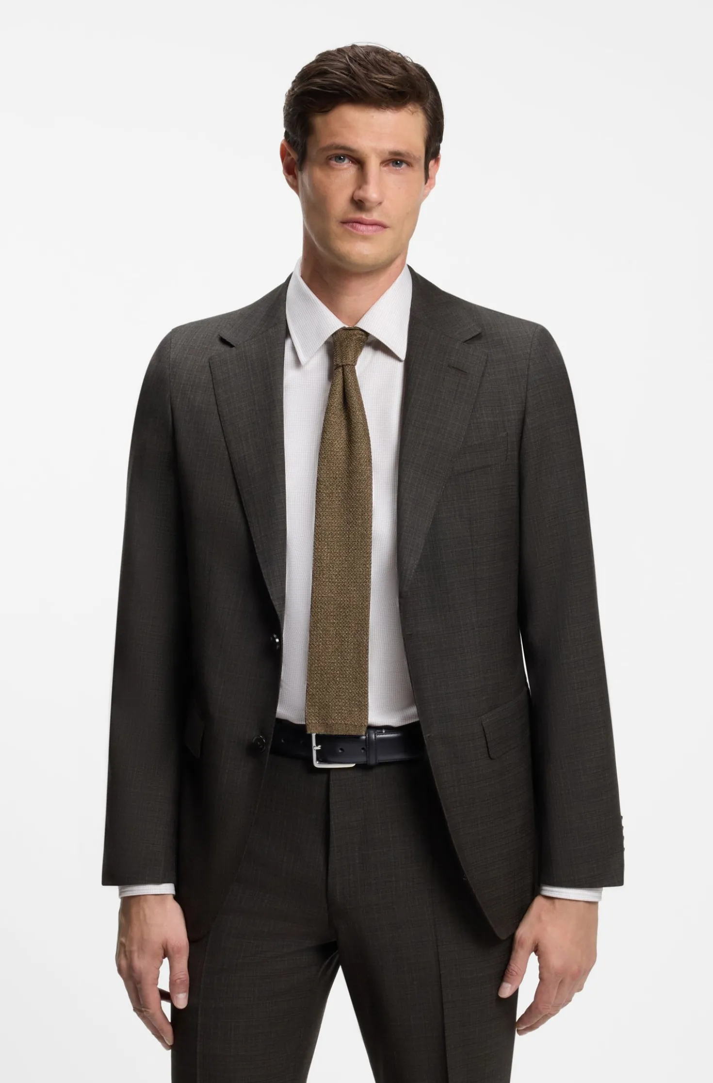 Business belt in Italian leather with brass buckle