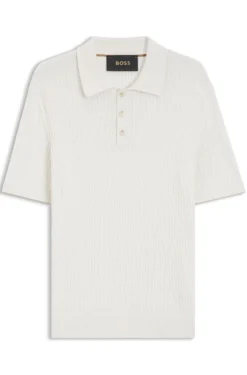 Cable-knit polo sweater in cotton and cashmere