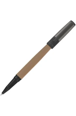 Camel-barrel rollerball pen with logo cap