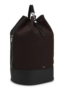 Canvas bucket bag with faux-leather trims