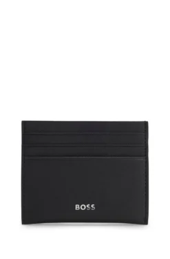 Card holder in textured leather with branding