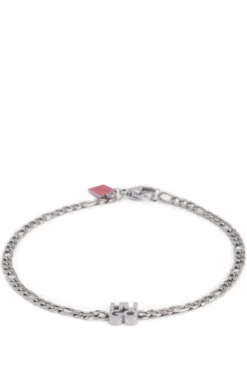 Chain cuff with stacked-logo plaque