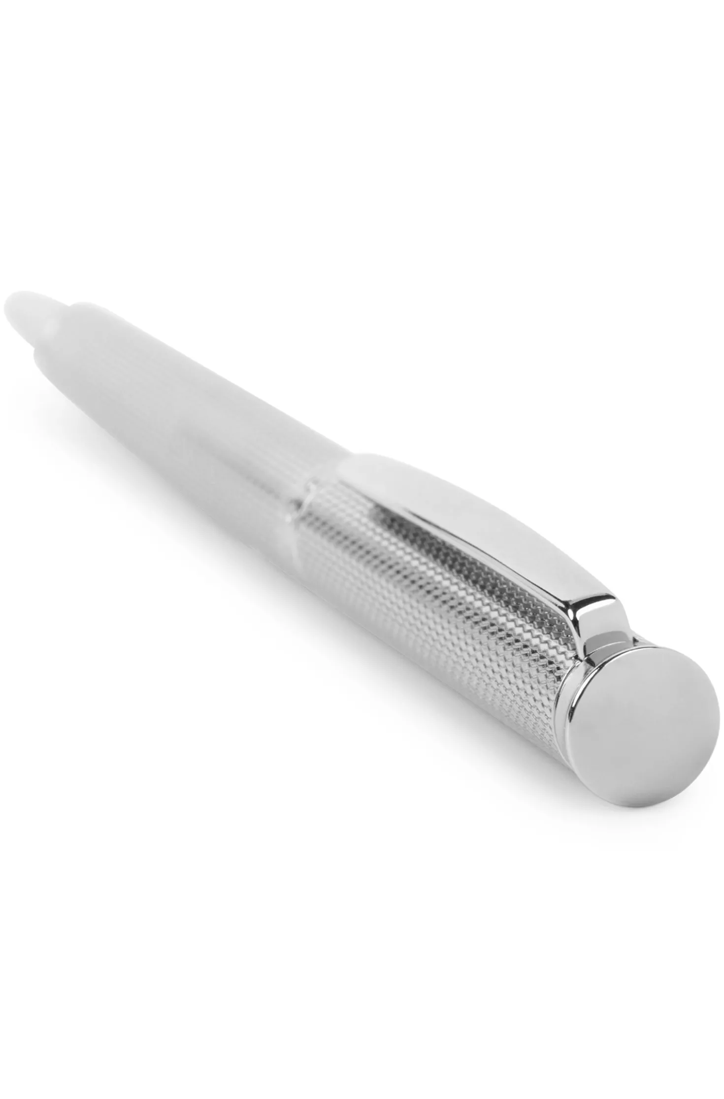 Chrome-plated ballpoint pen with diamond-cut engraving