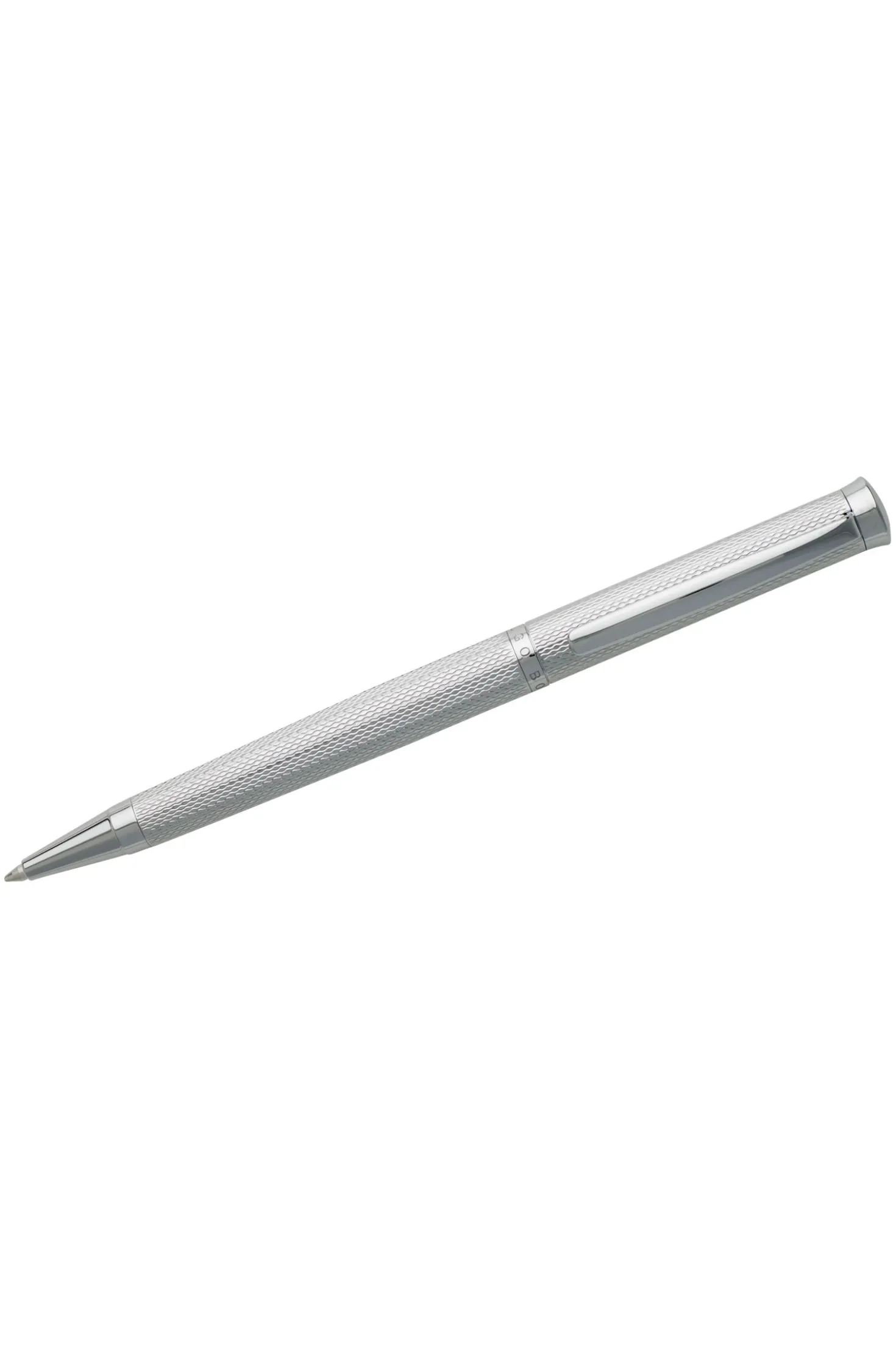 Chrome-plated ballpoint pen with diamond-cut engraving
