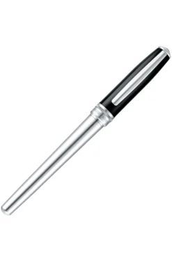 Chrome-plated rollerball pen with black-lacquered cap