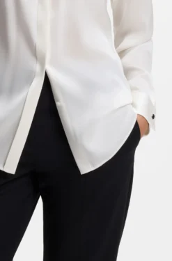 Collarless regular-fit blouse in stretch silk