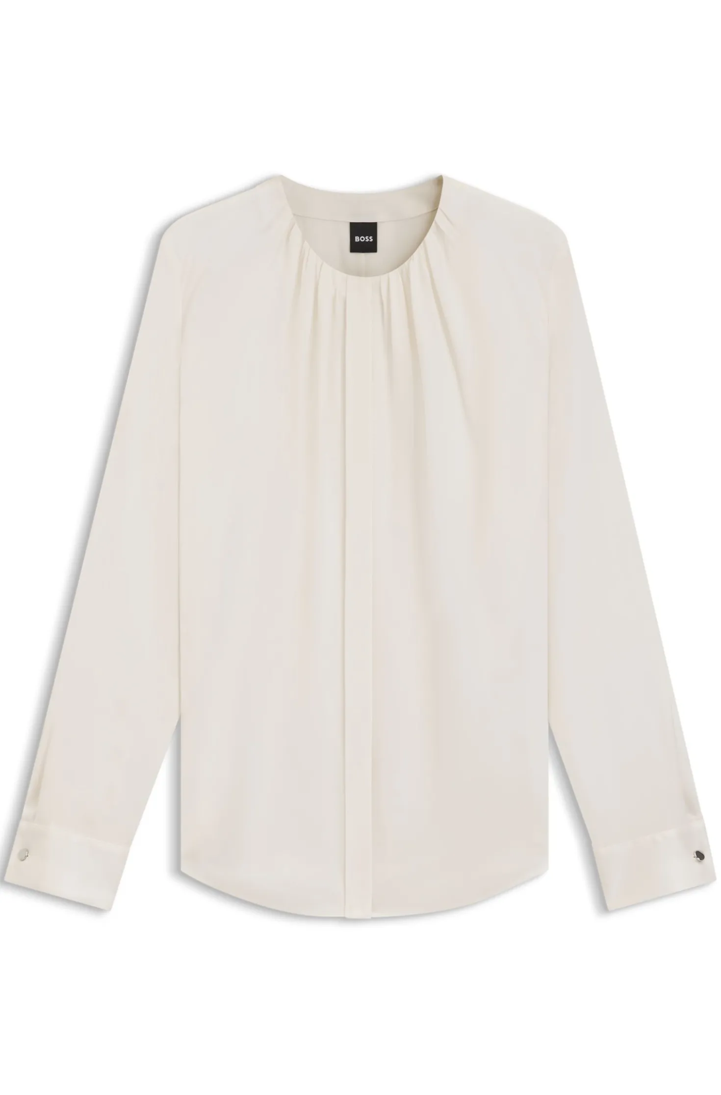 Collarless regular-fit blouse in stretch silk