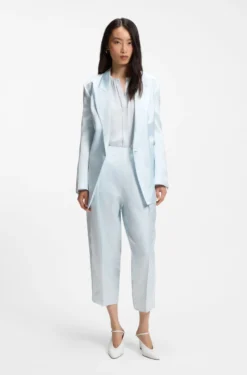 Collarless regular-fit blouse in stretch silk