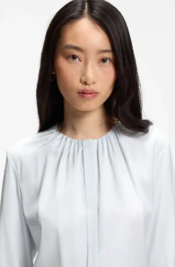 Collarless regular-fit blouse in stretch silk