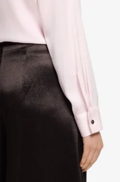 Collarless regular-fit blouse in stretch silk
