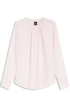 Collarless regular-fit blouse in stretch silk