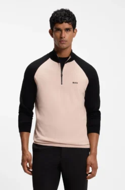 Colour-blocked sweater with zip neck
